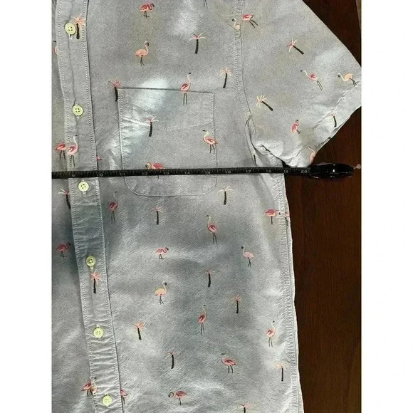 American Eagle Short Sleeve ButtonUp Flamingo Shirt Sz S Blue Pink Cotton (0189) - Picture 7 of 8